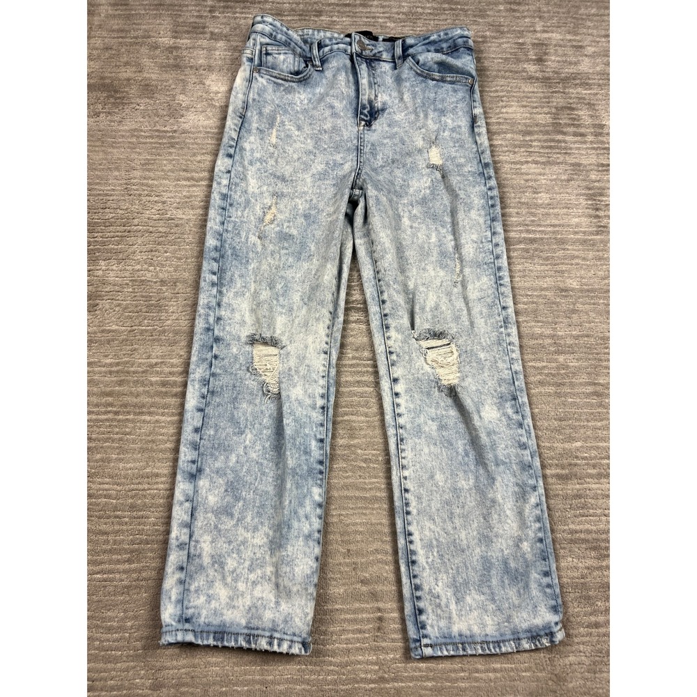 Kendall + Kylie Jeans Women 11/30 Blue The Icon High Rise Straight Acid Wash Rip